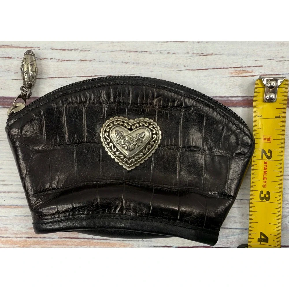 Brighton Black Croc Embossed Leather Heart Coin Purse Pouch Mini Bag